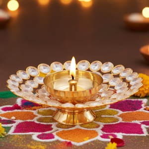 Brass Round Crystal Diya No. 3