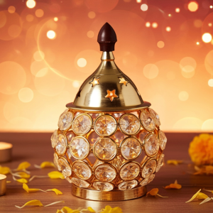 Brass Matki Crystal Deepak No. 2