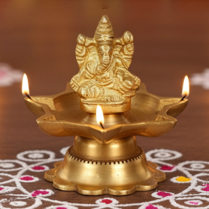 Brass Table Decor Ganesha Oil Lamp Deepak 7 Wicks  - Handcrafted Brass Deepak for Temple Décor