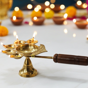 Brass Wooden Panch Arti No. 5