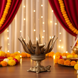 Brass Table Decor Oil Lamp Deepak On Tortoise  - Feng Shui Brass Deepak for Positivity