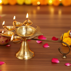 Brass Table Decor Oil Lamp Deepak 5 Wicks  - Handmade Puja Deepak for Festival Use