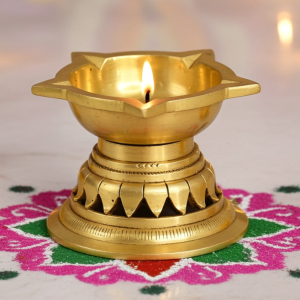 Brass Table Decor Panchmukhi Stand Deepak, Oil Lamp  - Five Face Oil Lamp for Temple Aarti
