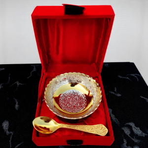 Brass Decorative Bowl Do Patti 2 Tone With Spoon