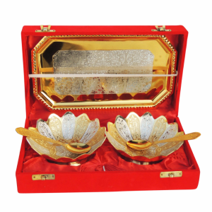 Brass Decorative 2 Bowl Set With Tray