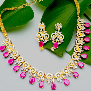 Gold Plated Ruby Cubic Zircon Necklace Set