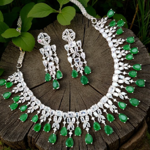 American Diamond Green Necklace Set