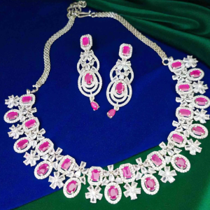 Sonamone Dark Red Cubic Zircon Necklace Set