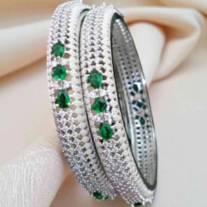 Sonemone Silver Toned Green Cubic Zircon Bangles