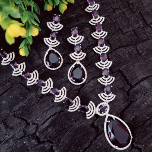 CZ Royal Violet Tear Drop Necklace Set