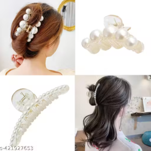 💎 Korean Style White Pearl Hair Claw Clips – Pack of 2 (STYLE-2)