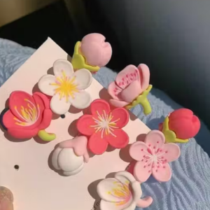 LETZSHOPPE 3 Pcs Cherry Blossom Resin Hair Clips – Pink Flower Side Hair Accessories for Girls