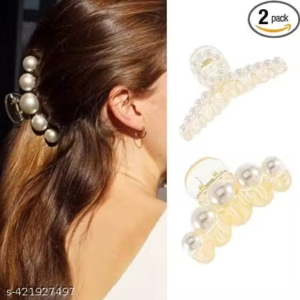 2-Piece Pearl Hair Claw Clips – Elegant Large Pearl Hair Accessories & Geometric Hair Barrettes for Women