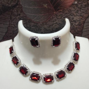 Dazzling Stones Necklace Earring Set For Women (RED)