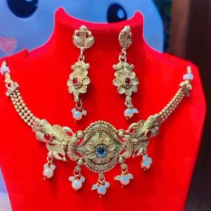 Latest Matte finish Designer Antique Fashion Jewellery Stylish Floral Choker Necklace paired with Beautiful Earrings Jewellery Set for Women & Girls