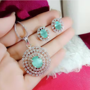 Silver Plated Luxury American Diamond Heart Crystal Pendant & Earrings Combo