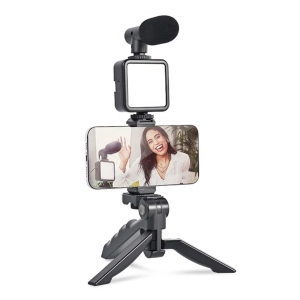 Vlogging Kit for Video Making with Mic Mini Tripod Stand Led Light Phone Holder