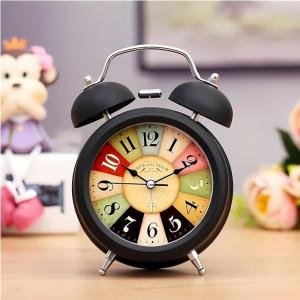 Vintage Twin Bell Alarm Clock Battery Operated with Night Backlight Silent Movement for Bedroom