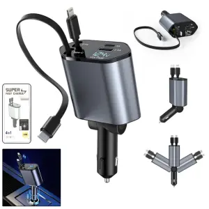 4 in 1 Car Charger with Dual Built in Cables
