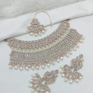 White Stone Studded Necklace Set