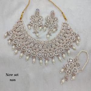 Silver Plated Austrian Stone and Beads Choker Necklace Set