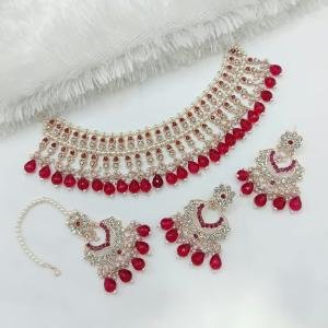 Rose Gold Finish Necklace Set With Stone And Pearl Work