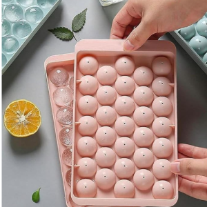 Mini Round Ice Cube Tray with Lid | 33 Cavity Ball Ice Maker for Juice