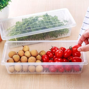 Refrigerator Storage Containers with Drain Plate, 1500 ML Clear Produce Organizer Boxes for Fruits