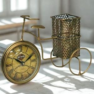 Cycle Pen Stand With Clock Antique Classy Decoration Showpiece