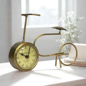 The Furniture Option Handcrafted Vintage Metal Table Clock Antique Decorative Showpiece for Home