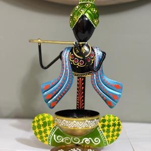 Krishna Statue Tea Light Holder for Diwali, Kanha Playing Flute Tealight Candle Holder for Home Décor