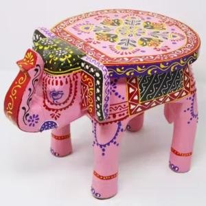Painted Colourful Wooden Elephant Decorative Showpiece Stool/Side Table for Home/Office/Living or Bedroom Décor