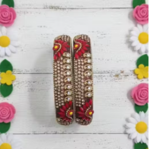 Red Bangles Gold Kada Set Traditional Indian Jewelry Bridal Bangles Wedding Jewelry Festive Wear