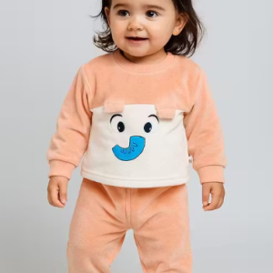 Toddler Cartoon Outfit Peach Babywear Set Velour Baby Clothes Expressive Face Babywear ✅
