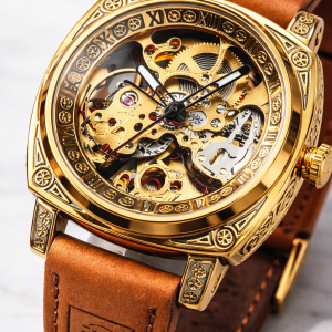 FORSINING Fully Automatic Mechanical Watch for Men | Open-Heart Working Gears Dial, Transparent Case Back | Battery Required Just Shake & Wear