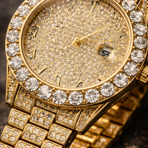KHRIST Luxury Gold-Tone Crystal-Studded Analog Watch for Men | Diamond-Style Dial & Bracelet | Elegant Party & Occasion Wear Timepiece
