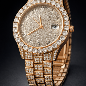 KHRIST Luxury Gold-Tone Crystal-Studded Analog Watch for Men | Diamond-Style Dial & Bracelet | Elegant Party & Occasion Wear Timepiece