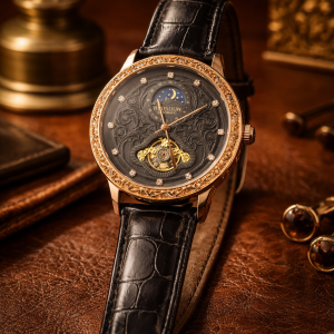 FORSINING Fully Automatic Mechanical Watch for Men | Open-Heart Working Gears Dial, Transparent Case Back | Battery Required Just Shake & Wear