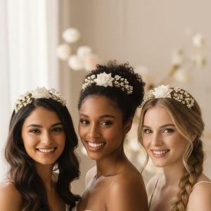 White Rose Pearl Bridal Hair Bun Juda Pin