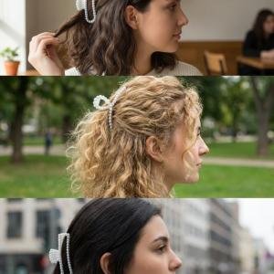 Pearl Hair Claw Clips for Women & Girls, Stylish Korean Design Non-Slip Strong Hold