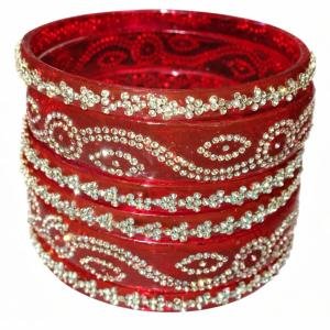 GLASS BANGLE RED PACK-6 (Size 2'6)
