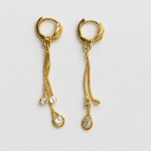 Gold-Plated Dangle Hoop Earrings with Crystal Accents