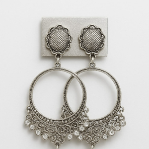 Floral Studded Oxidized Silver Earrings.