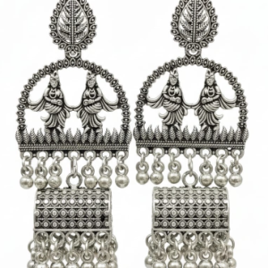 Silver Oxidized Radhakrishna Jhumka Drop Earrings ✅