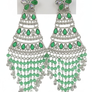 Moedbuille Handcrafted Silver-Plated Floral Afghan Design Filigree Chandelier Earrings with Multicolor Stones ✅