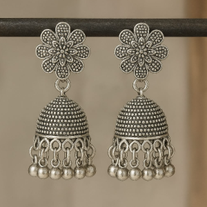 Vighnaharta Oxidized Silver Twinkling Fusion Jhumka Earrings ✅