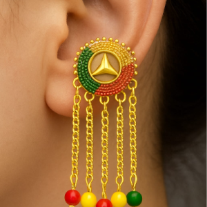 Yellow Gold-Plated Mercedes-Benz Logo Chandelier Earrings ✅