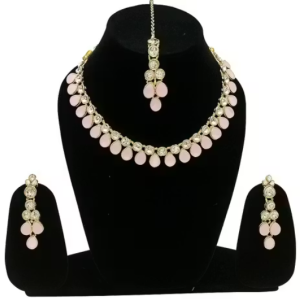 Jewelry Set for women Girl Necklace Set Plated with Pink Toned White Necklace Long Earrings