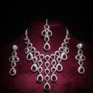 Red Necklace Set for Women | Bridal Jewelry Set with Long Earrings & Maangtika