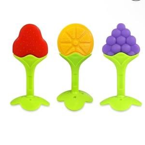 Baby Teething Fruit Shape Toy for 0-12 Months, 3Piece Bpa Free Silicone Soothing Teether Soft & Safe Gum Relief Toy